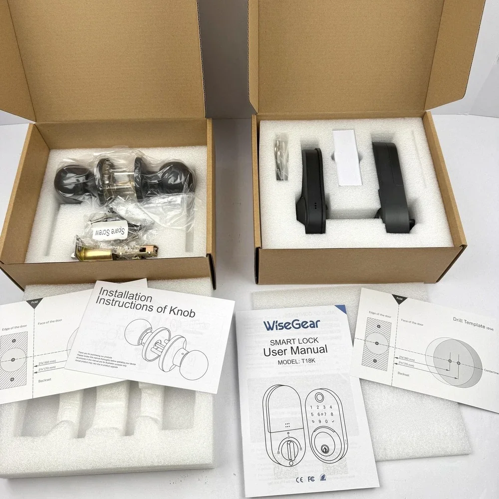 WiseGear T18K Keypad Smart Lock Keyless Deadbolt Knob Set Black Front Door Entry